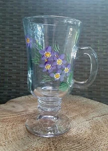 Glass Mug With Painted Floral Purple Flowers Design - Picture 1 of 2
