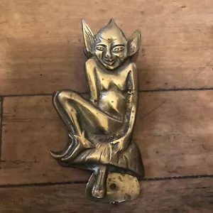Vintage Elf Pixie On Toadstool Brass Door Knocker Architectural Salvage Quirky - Picture 1 of 12