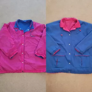 Vintage 90s Reversible Blue Jacket Pink Windbreaker Size 18 Unbranded Button Up - Picture 1 of 10