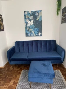 sofa 3 sitzer blau mit Fußstütze in einem sehr guten Zustand - Bild 1 von 2