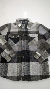 Volcom Silent Sherpa Pile Jacket Womens Medium Black Plaid Buttons Front Pockets - Picture 1 of 5