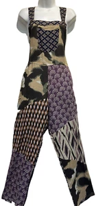 Nwt SACRED THREADS funky Patch hippie rayon OVERALLS ROMPER JUMPSUIT JUMPER XL - Picture 1 of 4