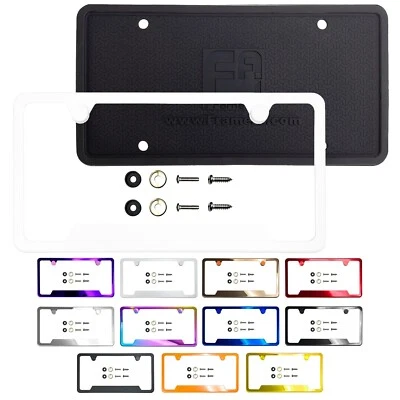 Cut Out Stainless Steel License Plate Frame Metal Screw Cap & Silicone Backguard - Image 1 of 4