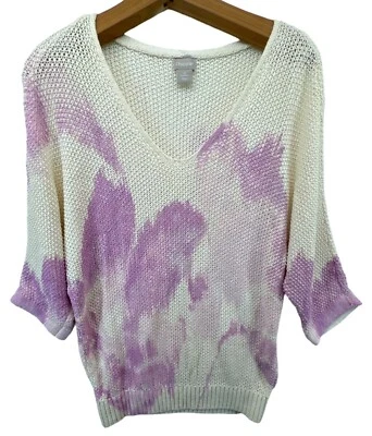 Suéter Chicos Mujer Talla S Lino Floral Artístico Moderno Playa Lila/Beige Tejido Abierto Foto 1 de 4