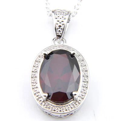 Elegante Joyería Regalo Para Mujer Natural Fuego Rojo Granate Plata Collar Colgantes Foto 1 de 4