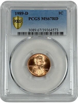 1989 D Lincoln Memorial 1 Cent 1C USA Coin PCGS Mint State 67 Red - Image 1 of 2