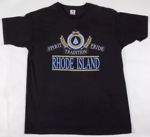 Vintage 1990s Rhode Island Spirit Pride Tradition Single Stitch Black T-Shirt LG - Picture 1 of 5