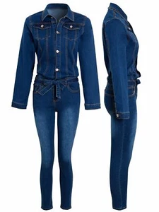 jumpsuit Slim Fit Stretch Denim Indigo Girls Age 8 10 12 14 4 6 7 Years - Picture 1 of 6