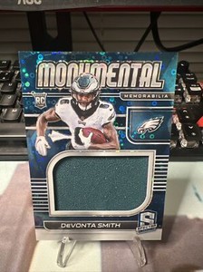 2021 Panini Spectra Devonta Smith Monumental Memorabilia Neon Blue RC Patch /60