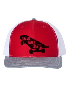 CRAWL WALK SKATE, SKATEBOARDING Cap, SKATEBOARD,Snapback,Trucker Hat, Black Text - Picture 1 of 20
