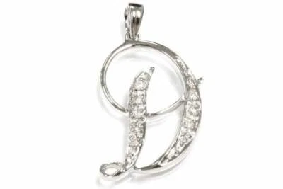 Colgante gota inicial letra D de oro blanco macizo de 14 k diamante natural de 0,1 quilates 24 mm Foto 1 de 4