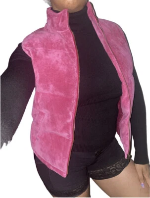 Lilly Pulitzer Womens Sz S Pink Pig Suede Zip Up Bubble Pocket Logo Vest Thick - Image 1 of 4