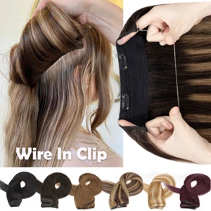 Clip Weft Secret Wire In Remy Human Hair Extensions Hidden Headband One Piece US - Picture 1 of 44