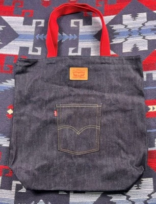 Levi's Denim Tote Jeans Bag Dark Wash Blue Denim Bag Carry All On Sample Vtg? - Image 1 of 4
