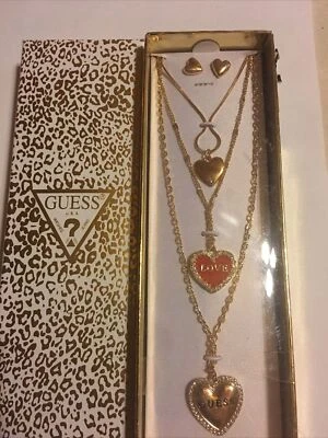 Juego de Pendientes Collar Dije Amor Corazón Tres Capas Cristal Guess Nuevo en Caja Foto 1 de 4