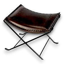 Butler Dark Brown Leather Stool - Elegant and Sturdy Portable Folding Seating