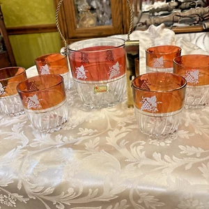 Vtg Kristall SPA Lubiana Italy Ice Bucket 6 Glasses Tongs 8 Piece Barware Set - Picture 1 of 9