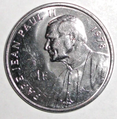 2004 Congo 1 franc Coin Pope John Paul II in 1978 African Lion Cat Wildlife - Image 1 of 2