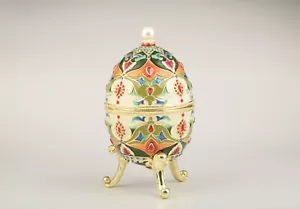 Musik große Faberge Eierschmuckdose handgefertigt von Keren Kopal österreichische Kristalle - Bild 1 von 10