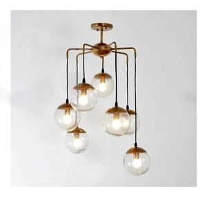 Globe  Chandelier , Modern Statement Brass and Glass Globes - Picture 1 of 7