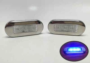 2 PCS RV MARINE BOAT TRAILER LED BLUE OBLONG COURTESY LIGHT 3"BY1.25" SS RIM - Picture 1 of 6
