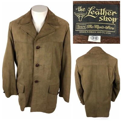 Sears The Leather Shop Jacket Tan Jacket 38 Suede Vintage Distressed Rustic - Image 1 of 4
