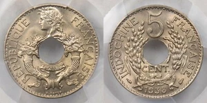 French Indo China 1938 5 Cents PCGS MS66+ PC0795* combine shipping br/ br/ Mult - Picture 1 of 3
