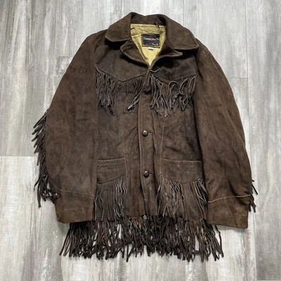 Chaqueta de Colección Años 60 Gamuza Cuero Flecos Penneys Towncraft Forro Rayón Talla 38 Foto 1 de 4