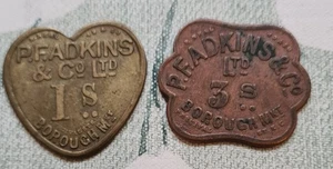 P.F. Adkins & Co Ltd Borough Mkt 1  & 3  Shillings Token Heart & other Shape - Picture 1 of 5