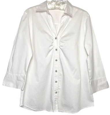Dana Buchman Womens Long Sleeve Button Up White Blouse Gold Buttons Dressy Sz 14 - Image 1 of 4