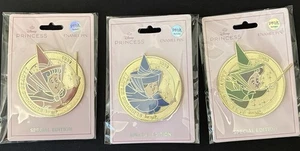 Disney PALM Gold Coin 3 Fairy Set Sleeping Beauty Fauna Flora Merryweather pins - Picture 1 of 5