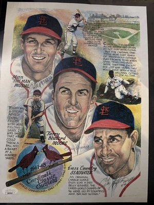 Stan Musial Terry Moore Enos Slaughter Cardinals Signed NUMBERED Print Haag JSA - Image 1 of 4