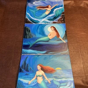 3 Magnificent Original Mermaid Paintings Artist Unknown “Bobbi B*” 16x20” EACH - Picture 1 of 12