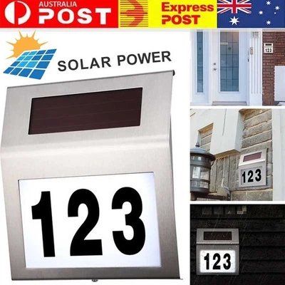 Solar Powered House Number LED Light Stainless Steel Address Signs Plaques - image 1 of 4