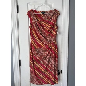 Vestido Lauren Ralph Lauren Sin Mangas Talla 12 Mujer Rosa Rayas Acanalado - Imagen 1 de 4