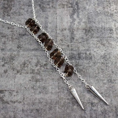 925 Silver Plated Large Smoky Topaz Beaded Necklace Jewelry Size 18" AU C324 - Image 1 of 3