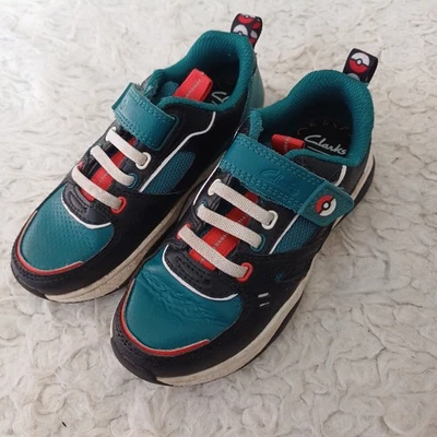 Clarks Pokemon Trainers 11G Shoes Boys Kids Green Navy Great Condition School - Image 1 of 4