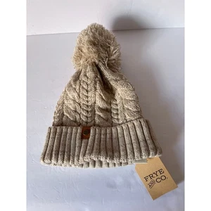 Frye & Co. Beige Cable Knit Beanie Hat Pom Pom NWT Winter Warm - Picture 1 of 3