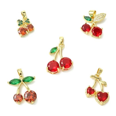 5 Estilos Latón Cereza Colgante Micro Pavé Circonita Cúbica Dije Dorado para Joyería Foto 1 de 4