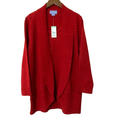 Suéter Laura Scott Holiday Rojo Embellecido Layer Look Tejido Metálico Mujer M Foto 1 de 4