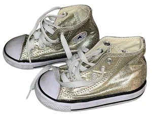 Converse High Top Chuck Taylor Dorado Metálico Brillante Niño Pequeño Talla 6 - Imagen 1 de 5