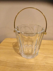 Baccarat Kristall rundes Zehnkant 6" Eiskübel mit gebürstetem Goldgriff, Frankreich - Bild 1 von 9