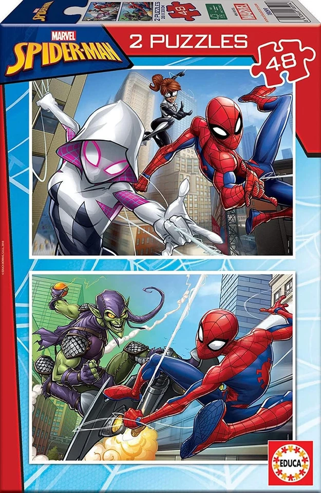 Educa - Puzzle di cartone con 48 pezzi per bambini | Spider-Man. Set di 2 p xmLt - Immagine 1 di 4