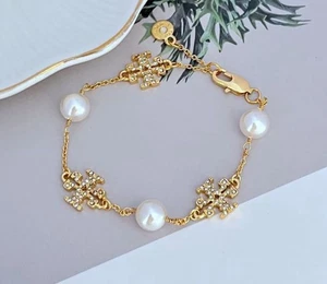 Tory Burch Miller Armband Pave Logo Zuchtperlen Gold💛 - Bild 1 von 3