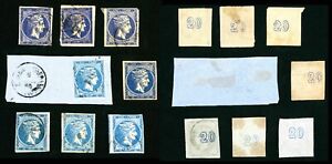 Greece Stamps 1861-1875 Large Hermes Heads with Control Numbers, Fine Classics