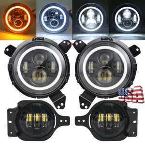 for Jeep Wrangler JL Gladiator Sport Led Headlights + 4" Fog Light + Bracket Kit - Picture 1 of 11