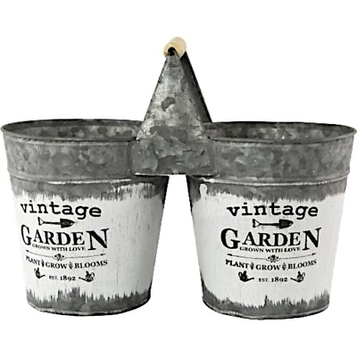 DIVAS WORLD Fioriera vintage zincata doppia latta irrigazione rustica piante da interno ed esterno