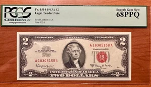 1963 A $2 Legal Tender Note - RED SEAL - Fr. 1514 - PCGS 68 PPQ Superb Gem New - Picture 1 of 8