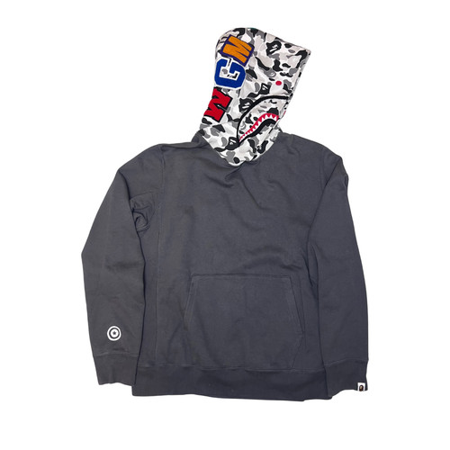 A BATHING APE (BAPE) A Bathing Ape Camo Shark Pullover Grigio Felpa con Cappuccio XL (Veste L) Ottime Condizioni