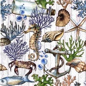 Serviettes en papier océan hippocampe coquillages. Napkins sea seahorse shells - Imagen 1 de 1